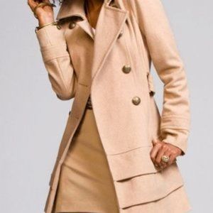 Express Belted Wool Tiered Camel Peacoat
